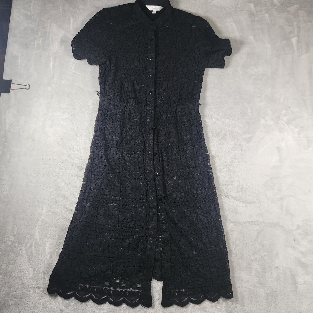 Nicole Miller Black Lace Button Front Midi Dress Size 4 Whimsygoth Dark Romantic